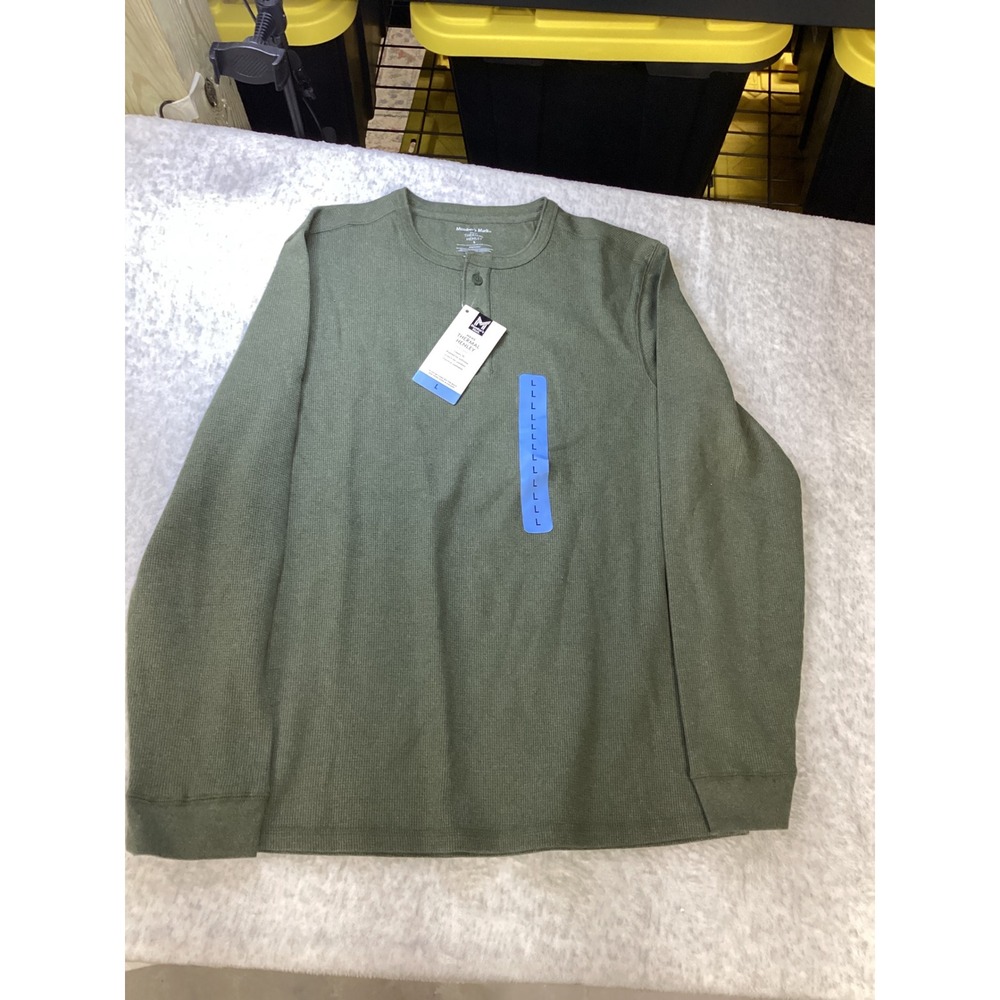 Member's Mark Mens Thermal Henley Shirt Olive‎ Green Large NWT MMTHFA2503..
